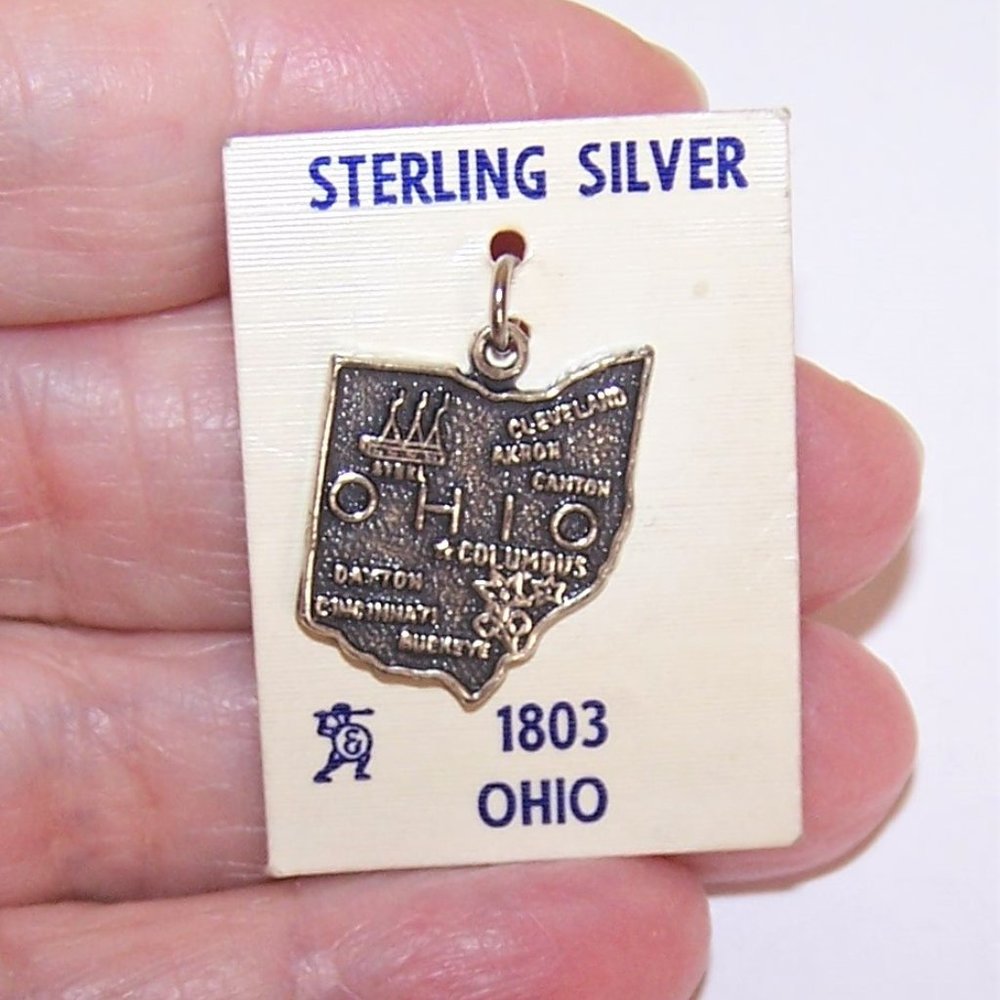 Sterling Silver Charm - US State Map of Ohio on Original Card